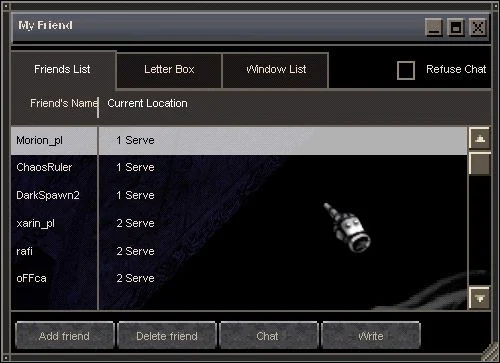 Below the main element, Friends List described in the previous paragraph, there are four buttons, these are - Add Friend, Delete Friend, Chat and Write - Friends List | Tips and description of gameplay mechanics in MU Online - MU Online - Game Guide